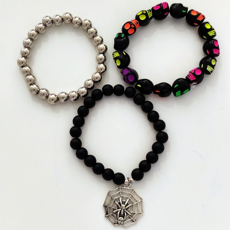 Wholesale Halloween Dark Style Bracelet Personalized Skull Beaded Bracelet Skull Spider Web Bracelet Trendy
